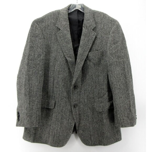 Harris Tweed Sport Coat 44 Jos A Bank Handwoven Wool Blazer Herringbone